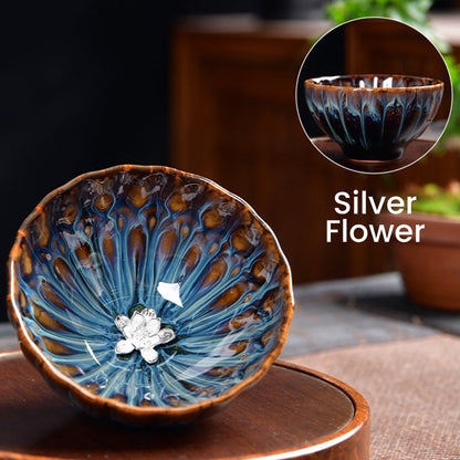[best gift]Buddha Stones Lotus Peacock Dragon Phoenix Koi Fish Ceramic Teacup