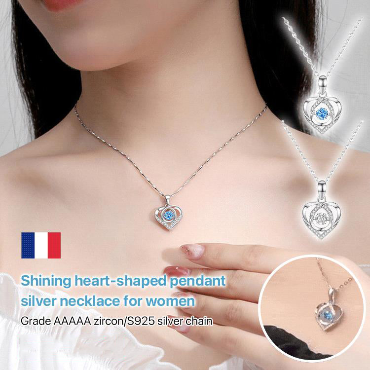 Shining Heart-shaped Pendant Silver Necklace For Women
