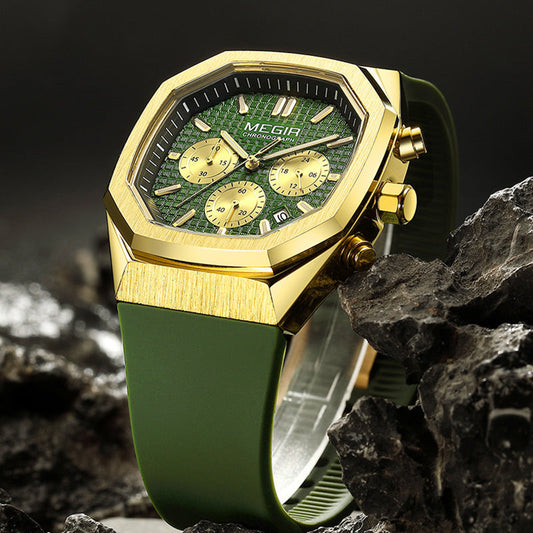 Multi-functional Luminous Octagon Dial Quartz Sport Watch