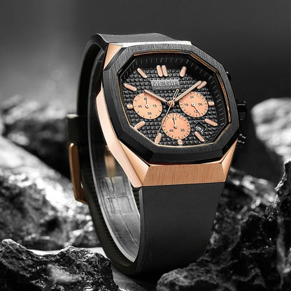 Multi-functional Luminous Octagon Dial Quartz Sport Watch