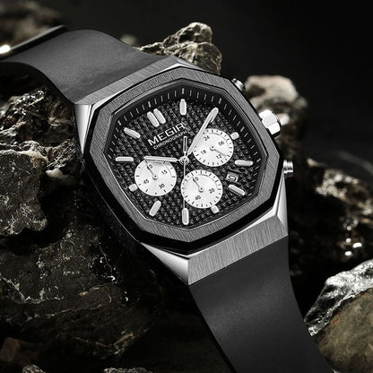Multi-functional Luminous Octagon Dial Quartz Sport Watch