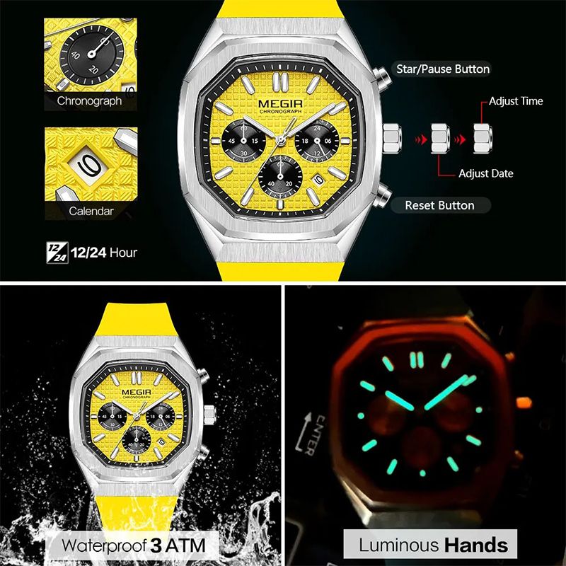 Multi-functional Luminous Octagon Dial Quartz Sport Watch