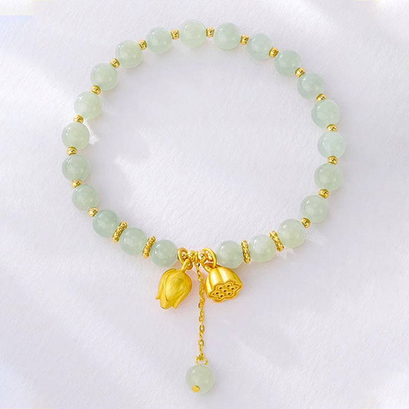 Lotus Flower Pendant Jade Bracelet (Guardian of the Golden Lotus)