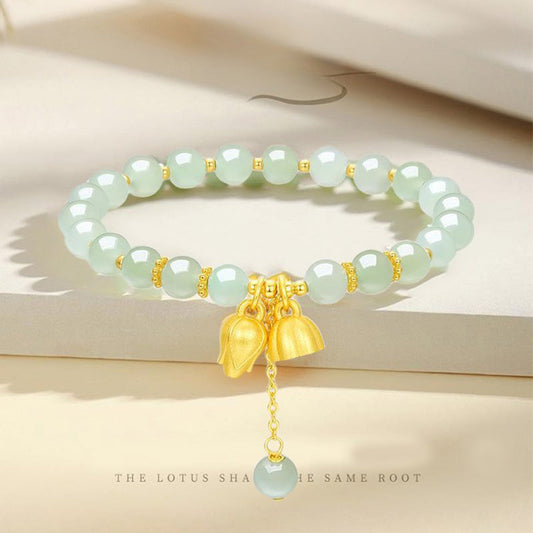 Lotus Flower Pendant Jade Bracelet (Guardian of the Golden Lotus)