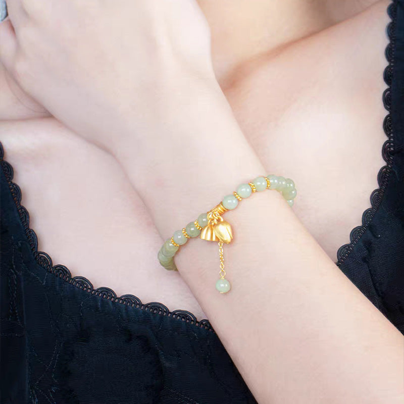 Lotus Flower Pendant Jade Bracelet (Guardian of the Golden Lotus)