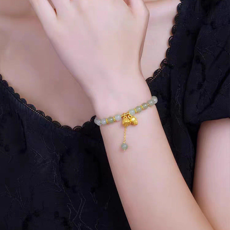 Lotus Flower Pendant Jade Bracelet (Guardian of the Golden Lotus)