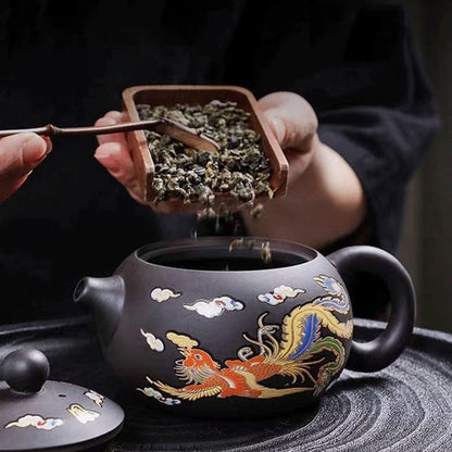 Dragon and Phoenix Purple Sand Pot